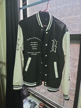 SHEIN Windbreaker Black and White Varsity Jacket